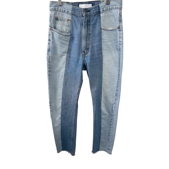 E.L.V. Denim Boyfriend High-Rise Two-Tone Straight Leg Jeans Size 29 Gently Used - Picture 3 of 7